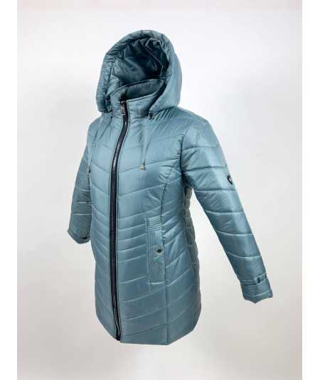Przód dłuższej damskiej kurtki zimowej w kolorze miętowym, model Natalia, rozmiary 42–52