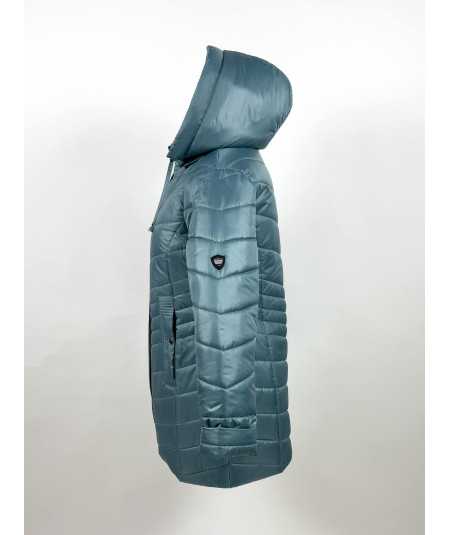 Przód dłuższej damskiej kurtki zimowej w kolorze miętowym, model Natalia, rozmiary 42–52