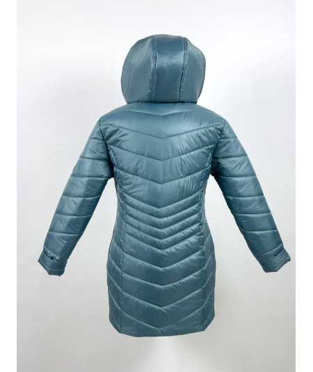 Przód dłuższej damskiej kurtki zimowej w kolorze miętowym, model Natalia, rozmiary 42–52