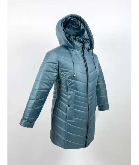 Przód dłuższej damskiej kurtki zimowej w kolorze miętowym, model Natalia, rozmiary 42–52