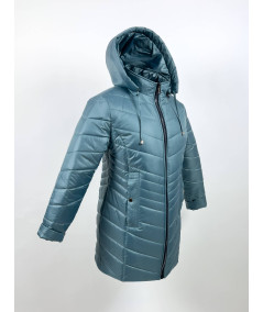 Widok trzy czwarte jasnoniebieskiej, miętowej kurtki zimowej, model Natalia