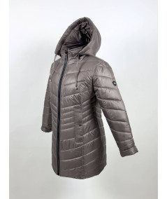 Beżowo-fango kurtka zimowa plus size z kapturem, widok z boku