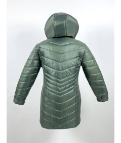 Tył damskiej kurtki wojskowej khaki w rozmiarze 50–52