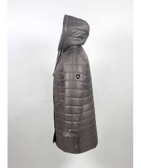 Beżowa kurtka zimowa plus size z ukośnymi kieszeniami, widok z boku