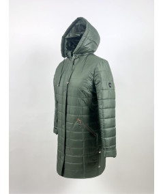 Zielona kurtka zimowa plus size z ukośnymi kieszeniami, widok z boku