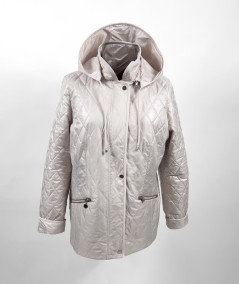 Beżowa kurtka damska pikowana ze stójką i kapturem marki Isabell - zdjęcie produktowe przód