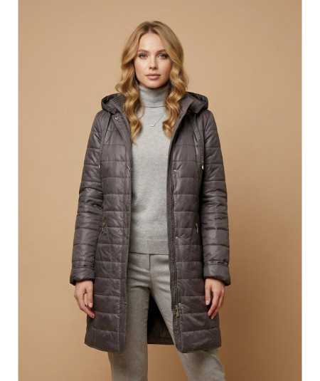 Pikowana kurtka przejściowa damska Isabell model Ela fango - stylizacja na modelce plus size