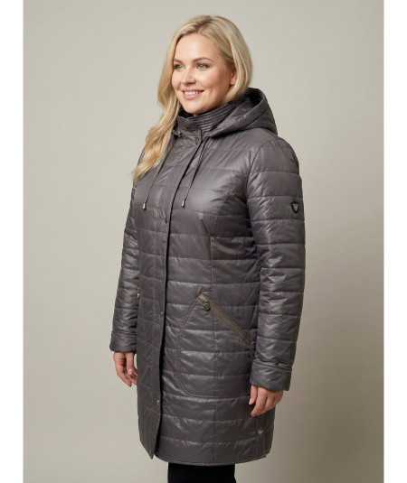 Pikowana kurtka przejściowa damska Isabell model Ela fango - stylizacja na modelce plus size