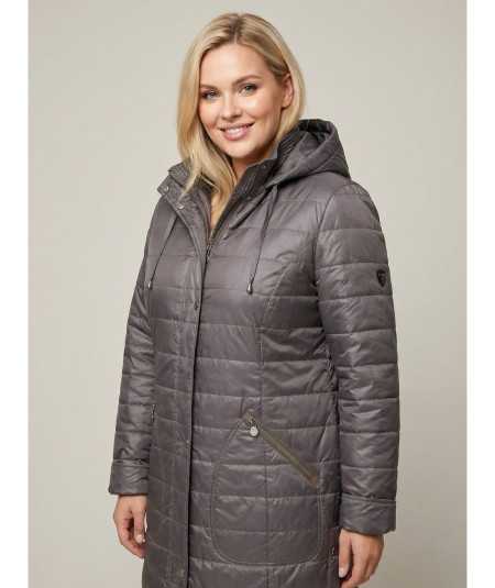 Pikowana kurtka przejściowa damska Isabell model Ela fango - stylizacja na modelce plus size