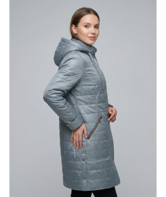 Długa pikowana kurtka w kolorze miętowym Isabell model Ela - ujęcie z boku na modelce