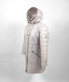 Pikowany płaszczyk damski Isabell Ela w kolorze jasnobeżowym - ujęcie pod kątem z kapturem